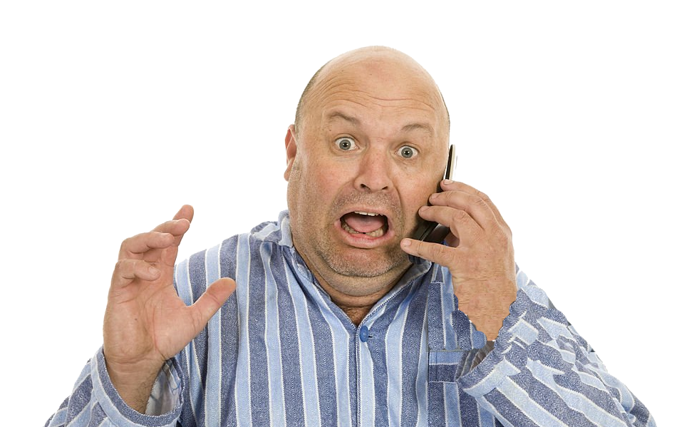 A panicked man phoning for an ambulance